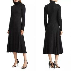 NWT $3K Ralph Lauren Collection Knit Neoprene Turtleneck A Line Dress Black Sz 4